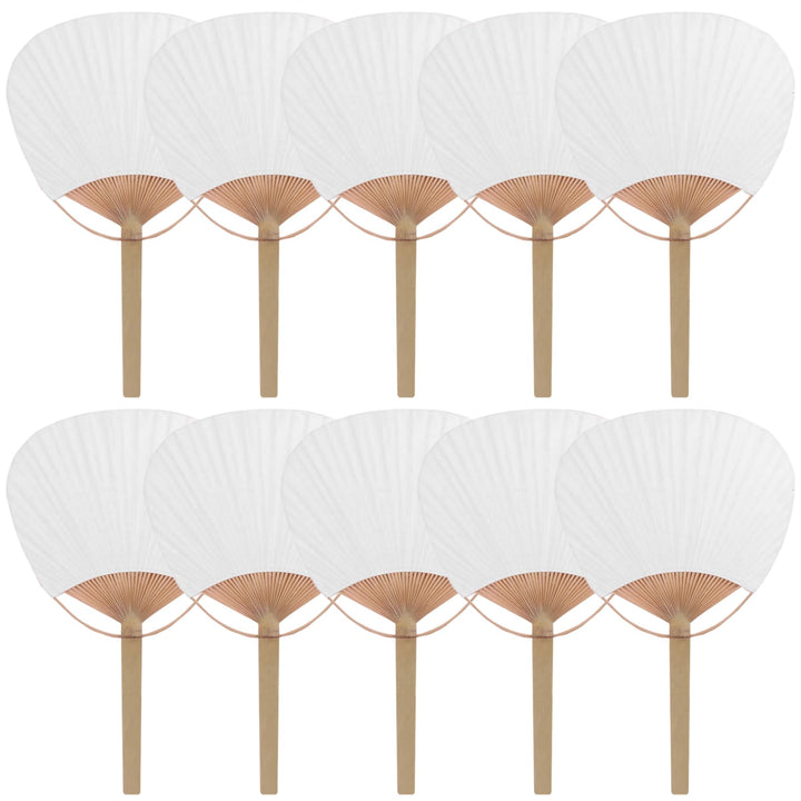 White Hand Fan - 10 Pack Elegant Paper Fan with Bamboo Handle Perfect for Wedding Favors Party Decor