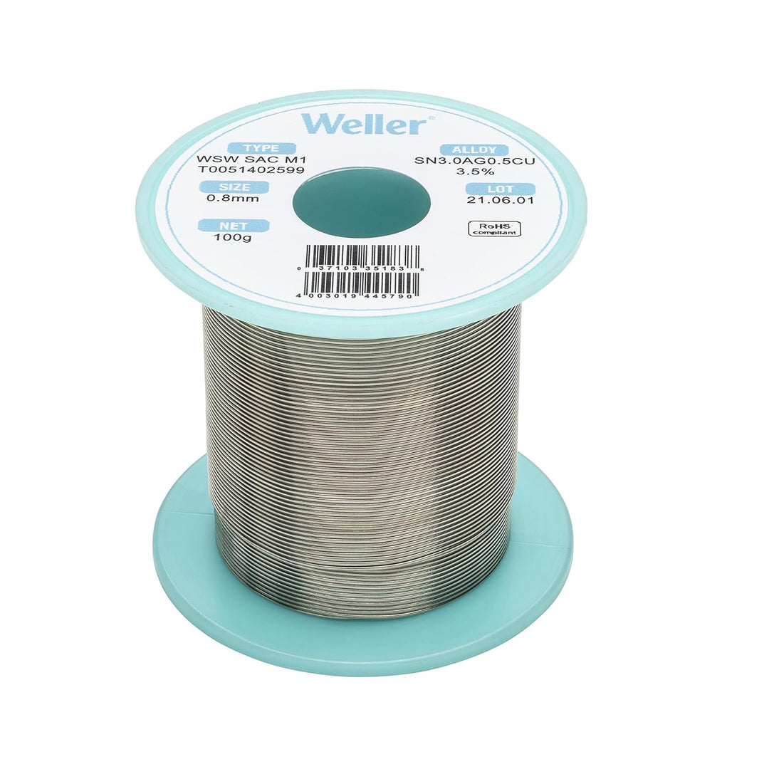 Weller WSW SAC M1 (T0051402599) Bleifreier Lötdraht, Ø 0,8mm, Legierung Sn96.5Ag3Cu0.5, Flussmittelg