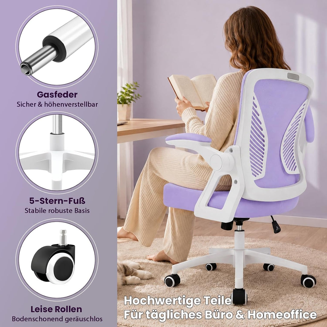 Ergonomischer Bürostuhl mit Mesh Rückenlehne, klappbaren Armlehnen und Wippfunktion, Schreibtischstu