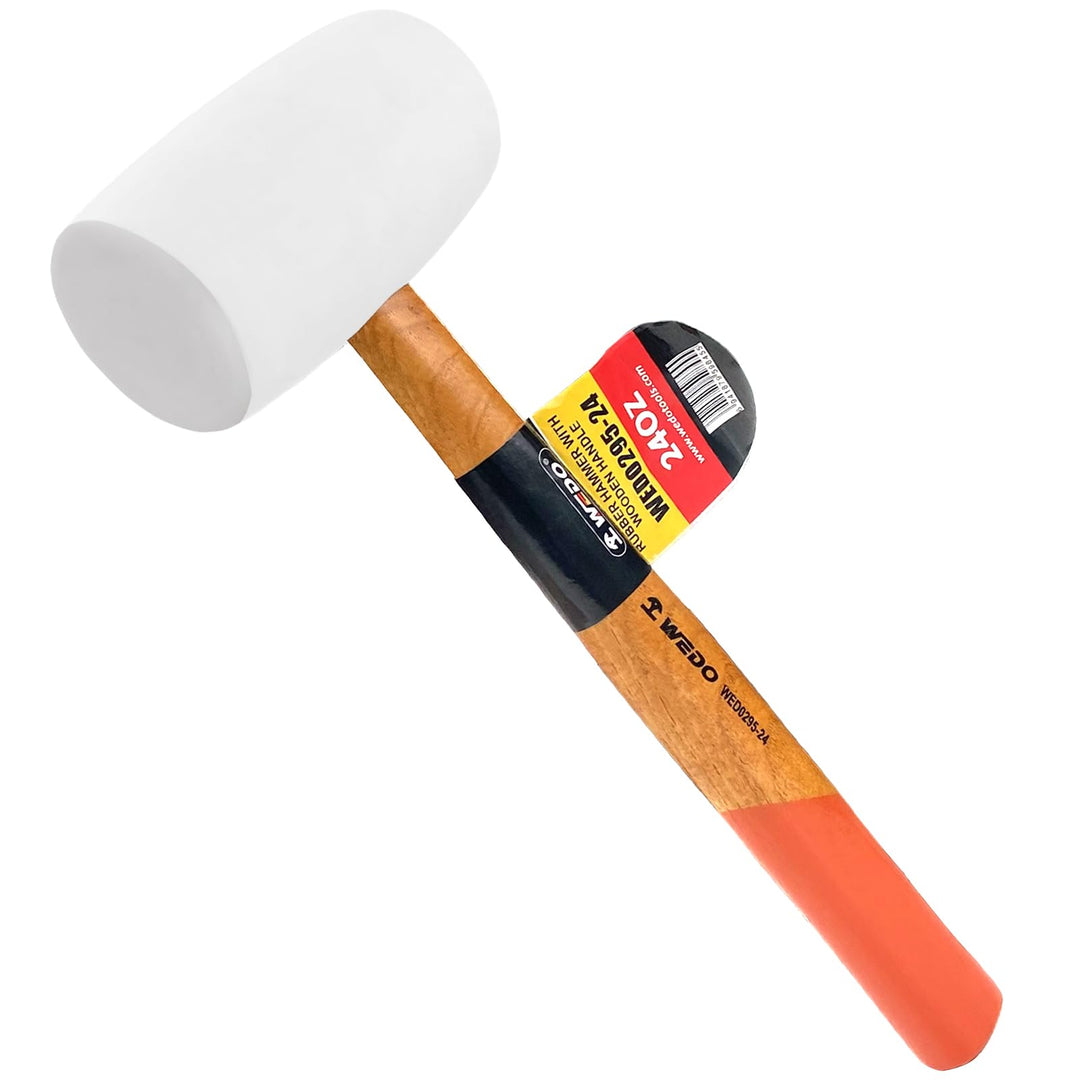 WEDO Gummihammer Weiss 680g (24oz), Hartgummihammer mit Holzgriff, Verlegehammer mit zwei Seiten, Lä