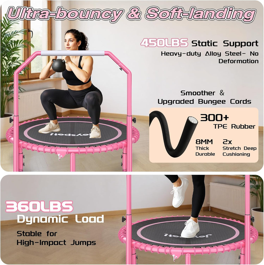 JOY SPOT! Mini Fitness Trampolin, Ø102cm Faltbares Trampoline mit Bungee-Seilen & verstellbarem Grif