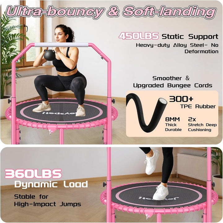 JOY SPOT! Mini Fitness Trampolin, Ø102cm Faltbares Trampoline mit Bungee-Seilen & verstellbarem Grif