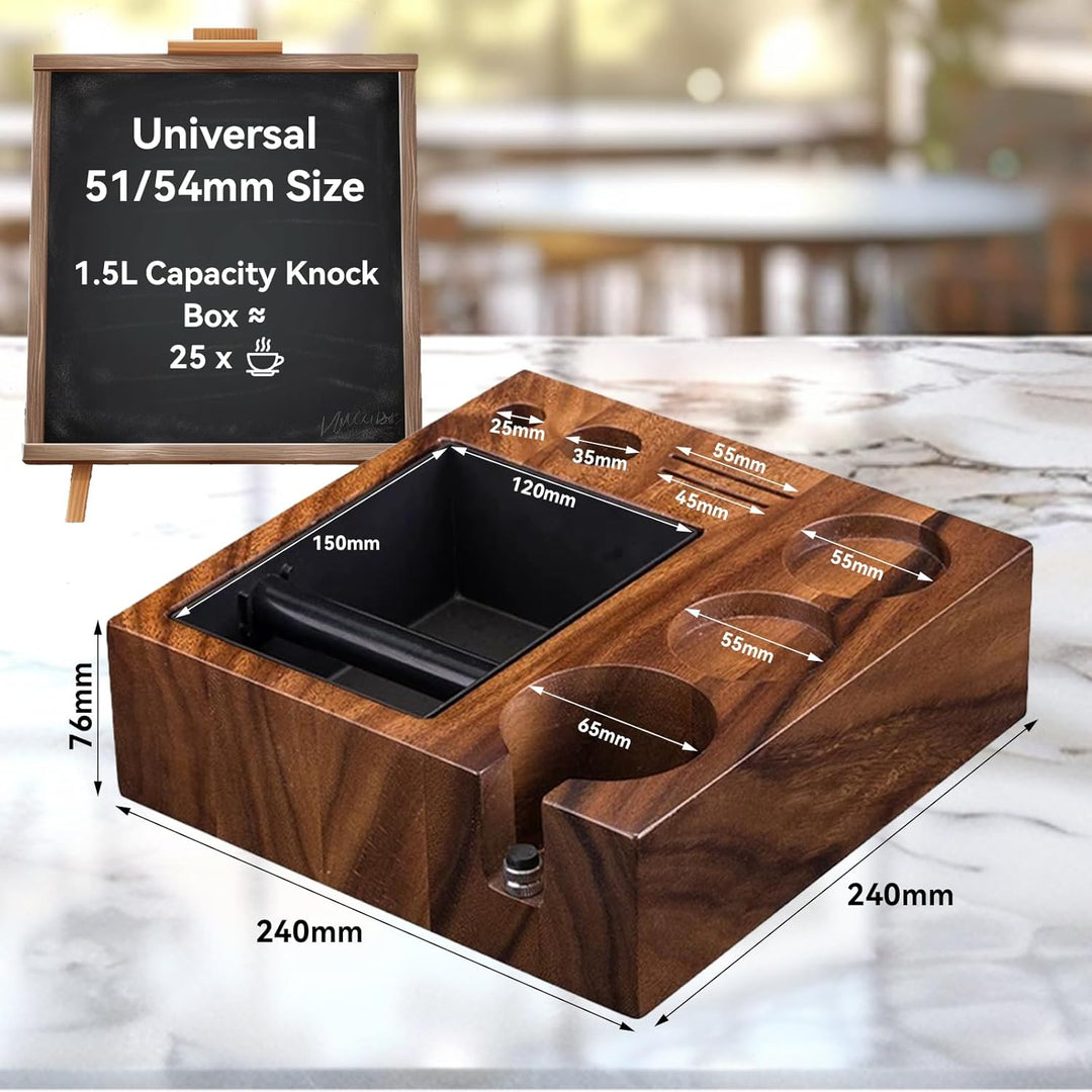 Walnussholz Espresso Stopfstation, Kaffee Tamperstation Organizer, Barista Zubehör für 51/54 mm Sieb