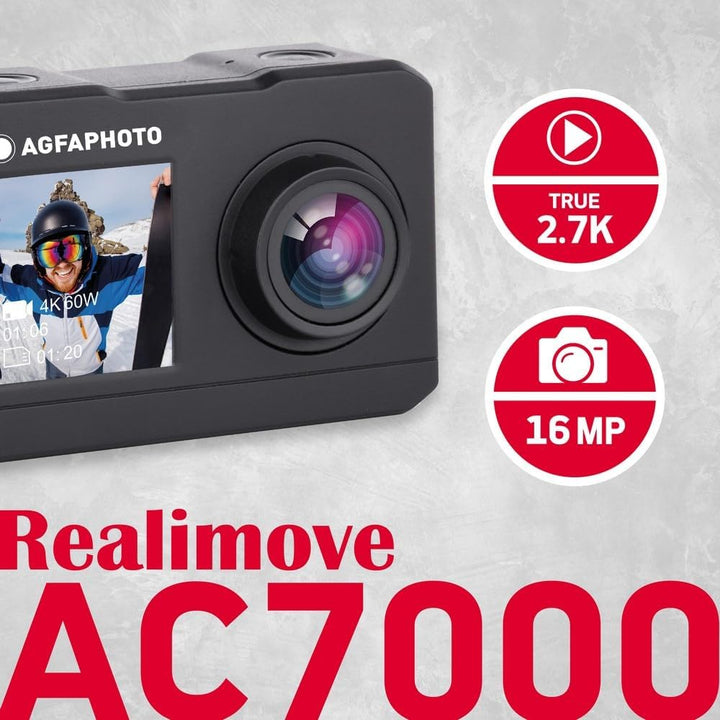 AgfaPhoto Photo Realimove AC7000 – Digital-Action-Kamera, wasserdicht 30 m (True 2,7 K, 16 MP, Dual-