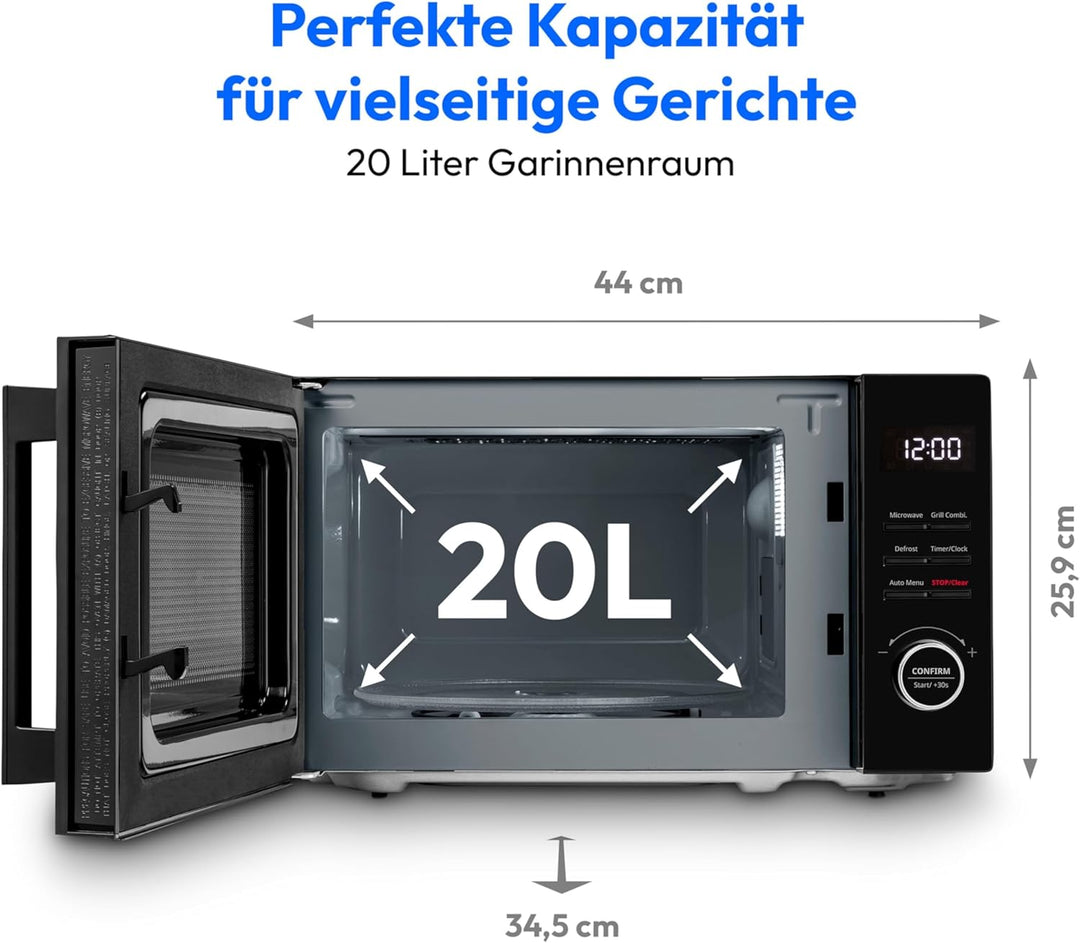 MEDION Mikrowelle klein mit Grill (20 Liter, 800 Watt, 1000 Watt Grill, 8 Automatik-Programme inkl.