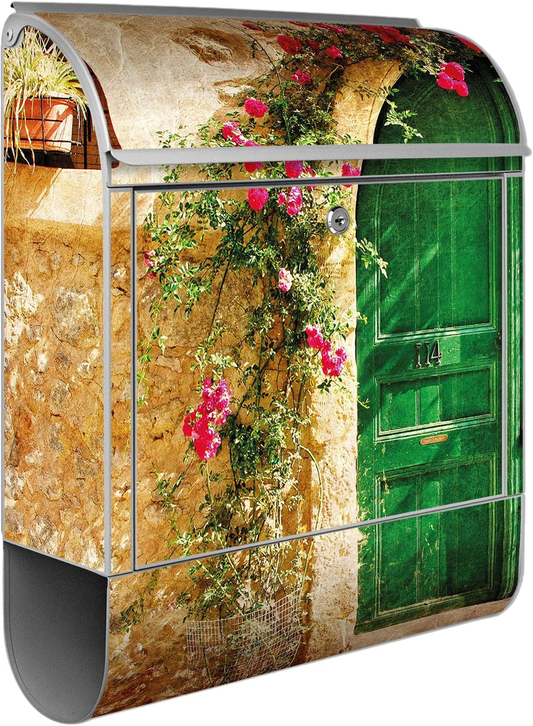 banjado® Design Briefkasten mit Motiv Ferienhaus 39x47x14cm &amp; 2 Schlüssel - Briefkasten Stahl Silber
