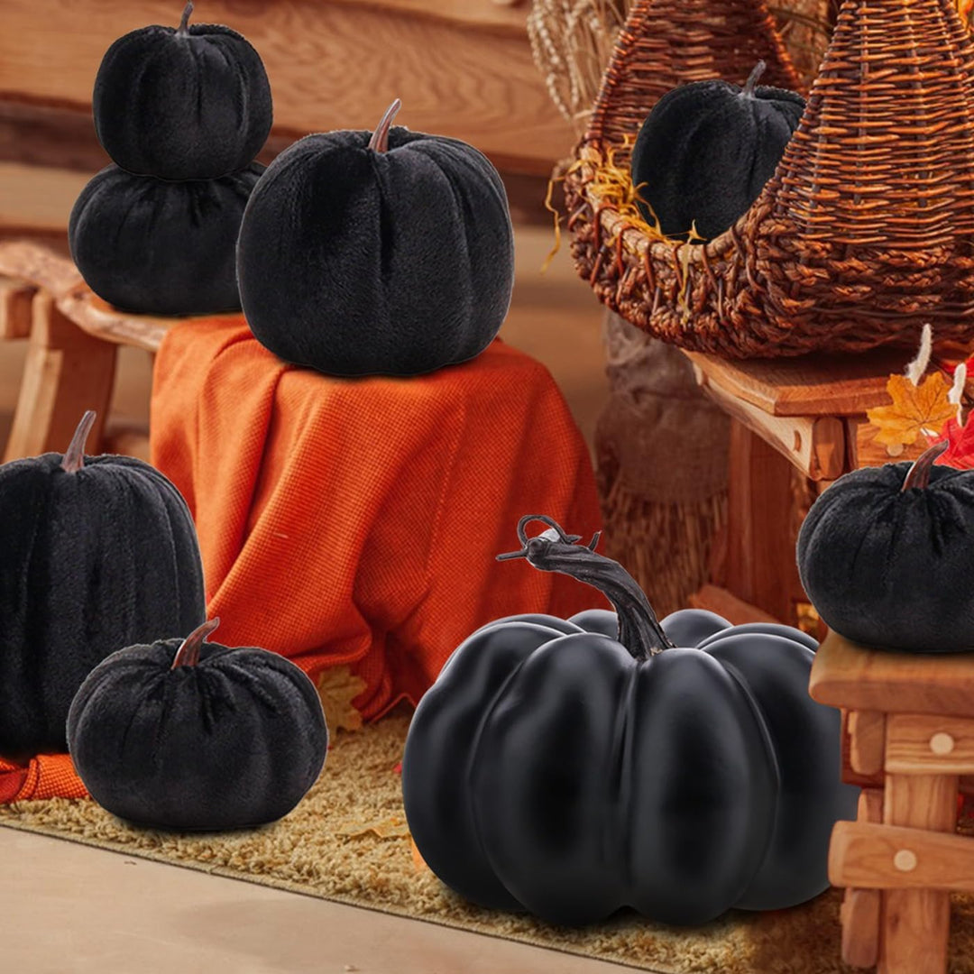 15cm Schwarz Künstliche Kürbis Deko Herbst Tischdeko Herbstdeko Kürbisse Eicheln Blätter Beerenzweig