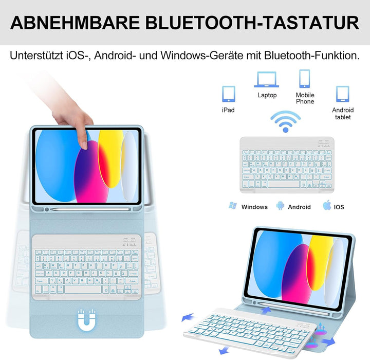 Hülle Tastatur für iPad (A16) 11/10 Generation (2025/2022) 11/10.9 Zoll | Mit 7 Farben Beleuchtung M
