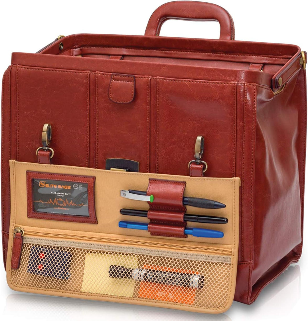 ELITE BAGS - DOC'S deluxe Arzttasche | braun | Leder | traditionelle Design | gutes Platzangebot | h