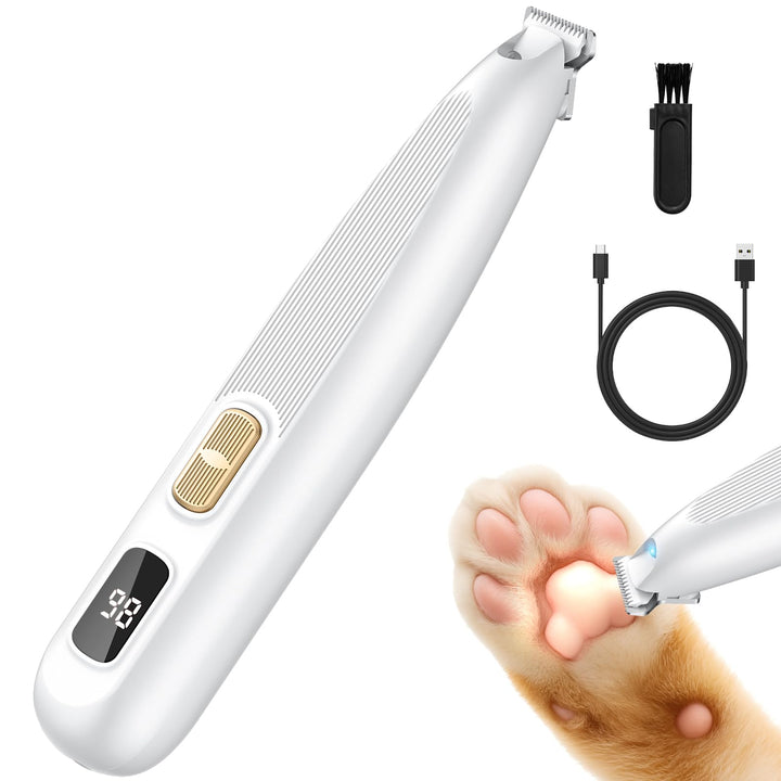 Leise Pfotentrimmer für Hunde, Profi Hundeschermaschine mit LED-Licht, Wasserdichte Pfoten Rasierer,