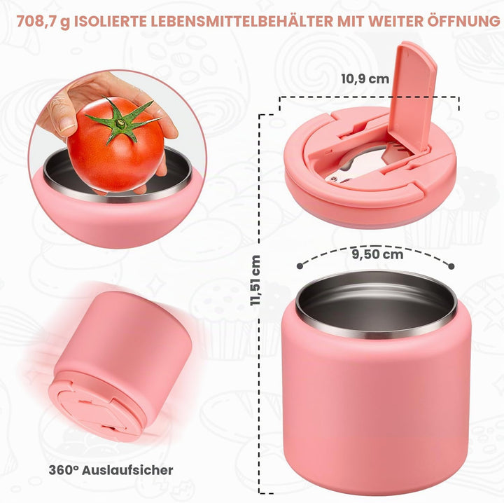 Itslife Thermobehälter für Essen 760ml, Edelstahl Warmhaltebehälter Essen mit Löffel, Thermo Lunchbo