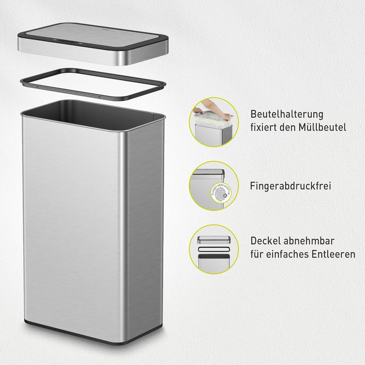 EKO NOVA 80L Mülleimer mit Sensor, Automatischer Küchenmülleimer, rechteckiger Bewegungssensor Abfal