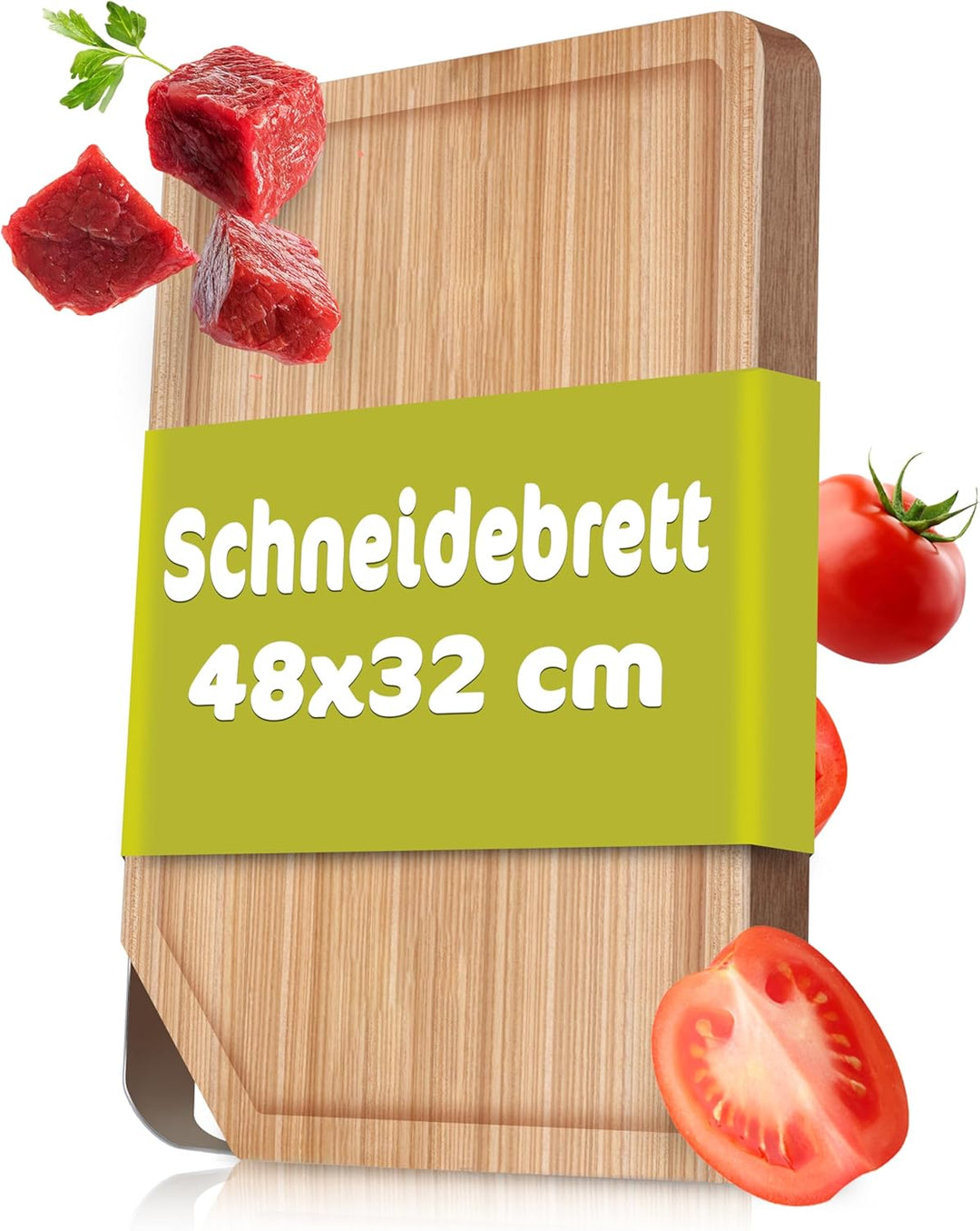 RÖSLE Schneidbrett mit Edelstahlgriff, Hochwertige Schneideunterlage für die Küche zum universellen