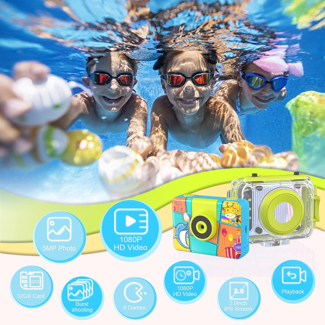CHAKEYAKE Kinderkamera, 1080P HD Digitalkamera Kinder, Fotoapparat Wasserdicht Kamera Kinder für Out
