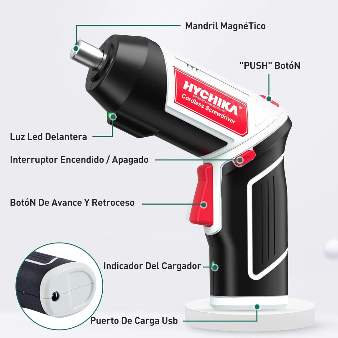 HYCHIKA Akkuschrauber, Cordless Screwdriver 6Nm Drehmoment und 2000mAh Akku 3,6V Li-Ion mit 20 Zubeh