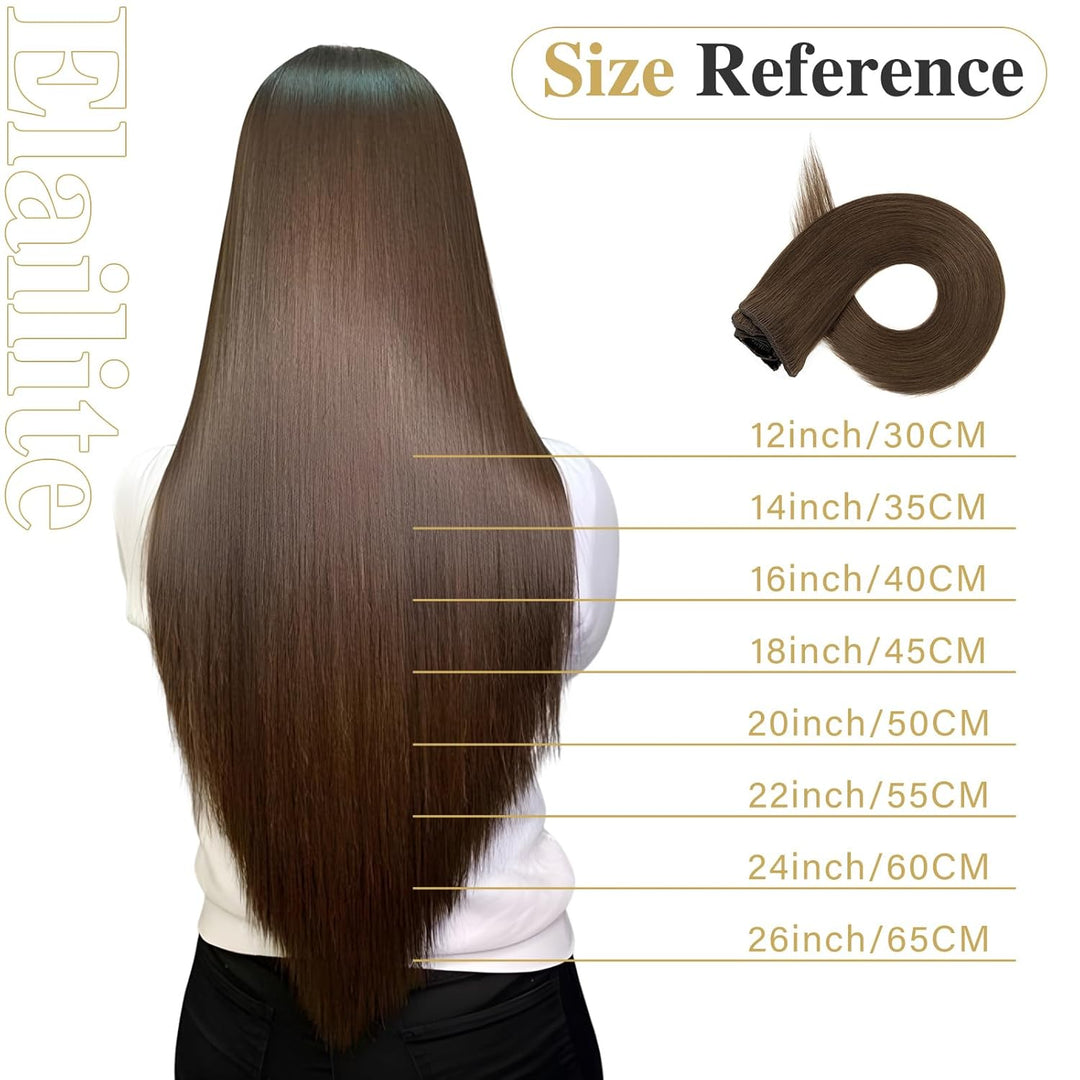 Elailite Extensions Echthaar Clip in 8 Tressen Glatt #2T2P6 Dunkelbraun/Hellbraun, Haarverlängerung