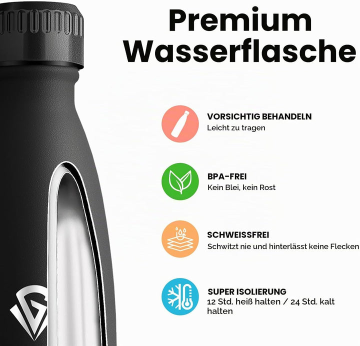 Grsta Thermosflasche- 750ml- Trinkflasche Edelstahl, Wasserflasche Auslaufsicher, 24h Kalt &amp; 12h War