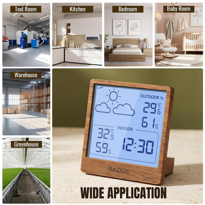 Raddy WF-50 Wetterstation Funk innen und aussen, batteriebetriebener Temperatur- und Luftfeuchtigkei