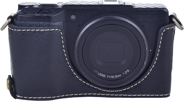 Rieibi Ricoh GR II Tasche - Vintage PU Leder Kameratasche für Ricoh GR II GRII GR2 DSLR Kamera - Sch