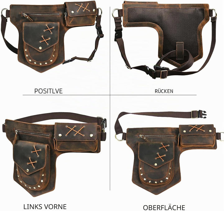 Herren Canvas + Leder Motorrad Reiten Tasche Beinbeutel Beintasche Aussenbeintasche Hüfttasche Drop