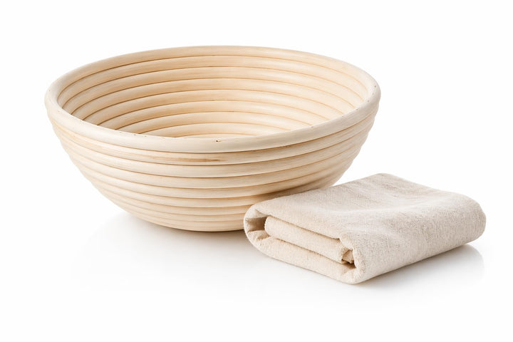 Gärkörbchen rund 23 cm aus Rattan mit Leinentuch – Brotgärkorb Banneton für Sauerteig & Hefeteig – p
