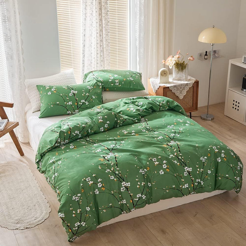 OLDBIAO Bettwäsche 200x220 cm Set, Grün Mikrofaser Bettbezug 200x220cm und Kissenbezüge 80x80cm, Äst