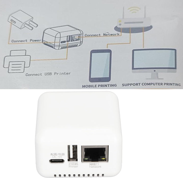 ciciglow USB 2.0-Netzwerk-Druckserver, LAN-Druckfreigabeserver für USB-Drucker, Computer-Druckserver