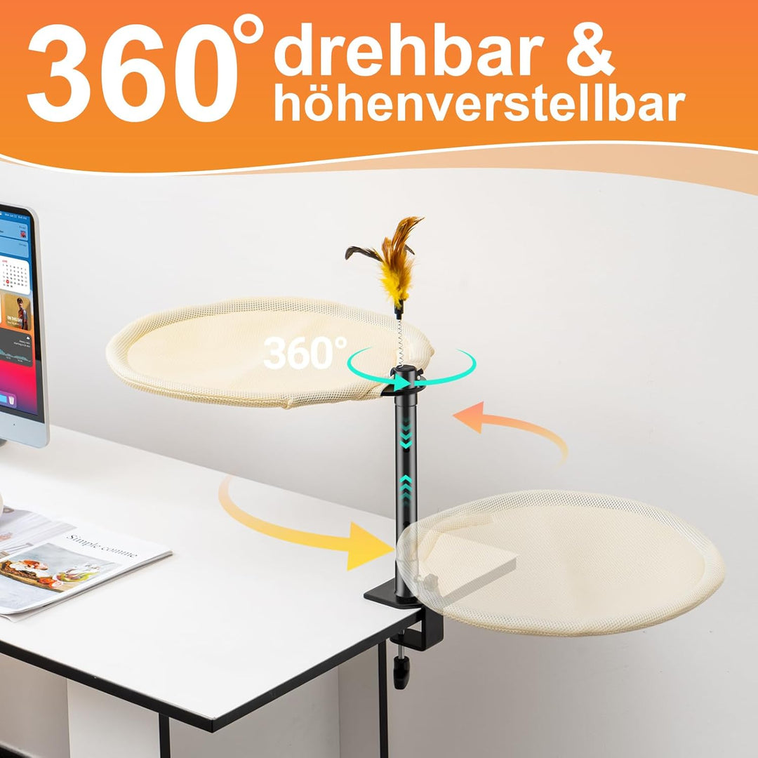 Uross Katzenbett für Schreibtisch - 360° drehbar & höhenverstellbar, weiches Katzenhängematte mit 2