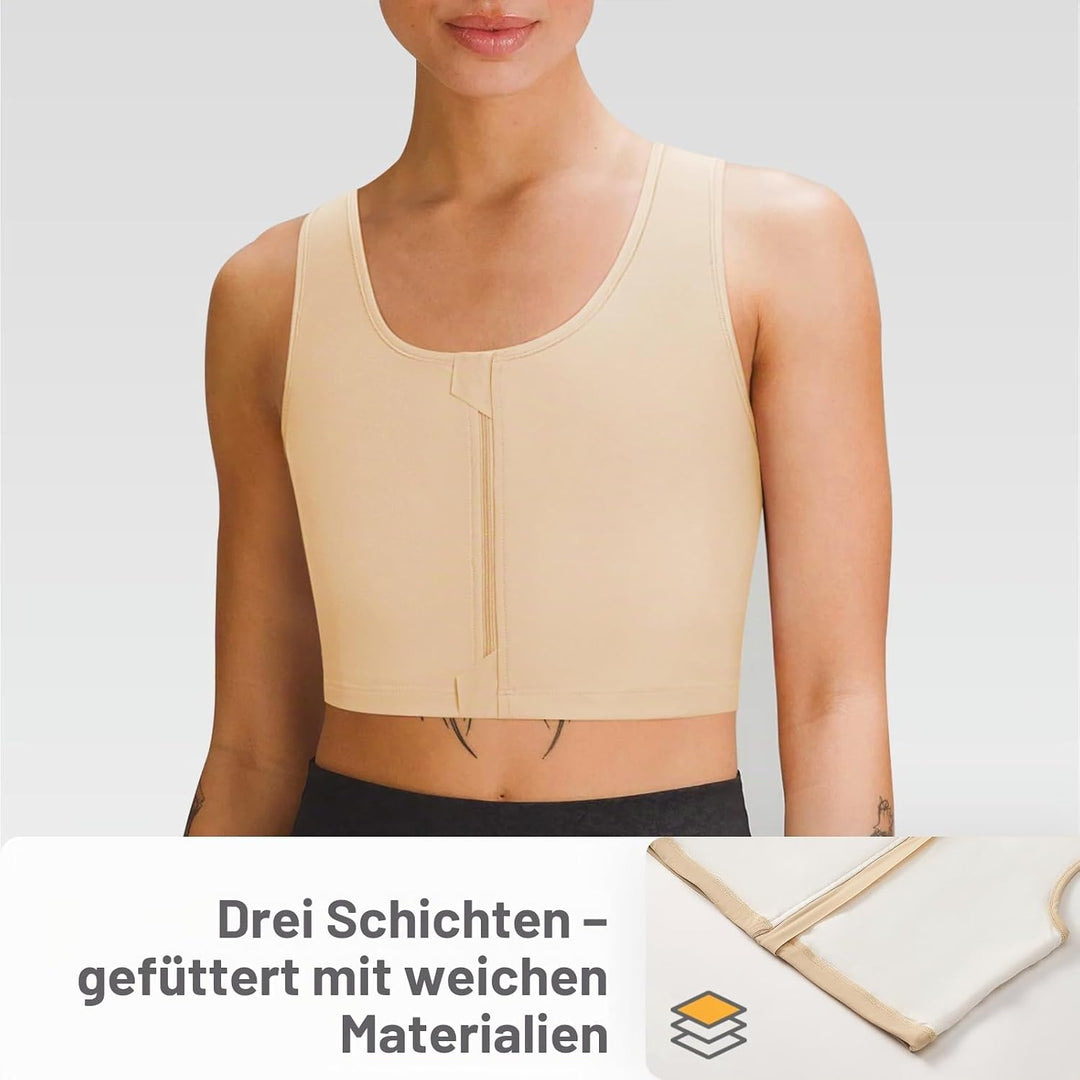 Trans Binder Transgender FTM Zip Up Atmungsaktives Halbes Brust Binder Nude 3XL, Nude 3XL