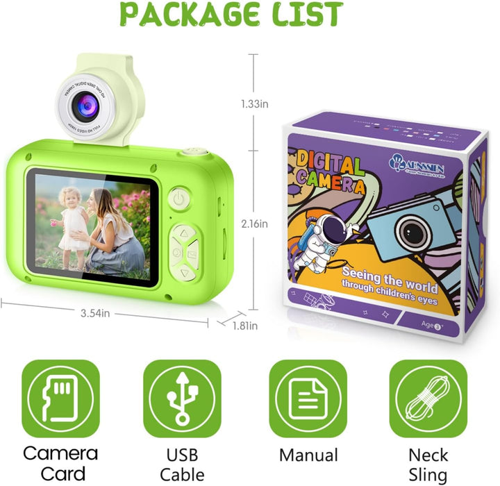ARNSSIEN Digitalkamera für Kinder Kamera,2,4" IPS Kinderkamera mit 180°Flip | 1080P videokamera &amp; Se