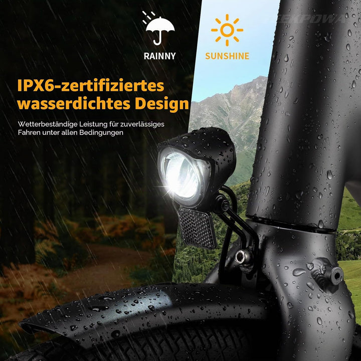 E-Bike Dynamo LED Fahrradlicht 30-100 LUX mit StVZO Zulassung - Fahrradlampe Frontlicht & Scheinwerf