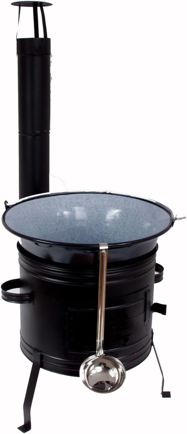 Set Holzofen + Topf 22 L Emaille + GRATIS Schöpfkelle Ungarische Gulaschkanone Kochtopf Suppentopf