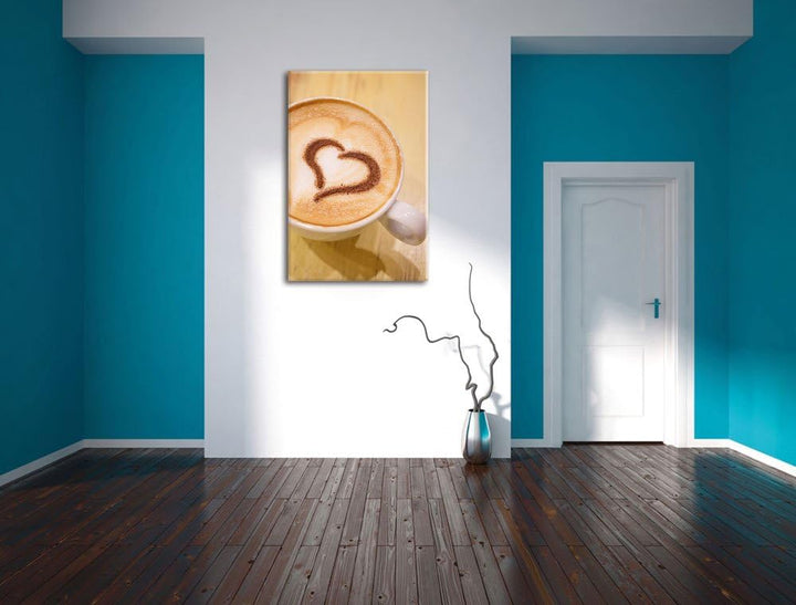Pixxprint Kaffee Herz aus Schaum Cappucino als Leinwandbild/Grösse: 100x70 / Wandbild/Kunstdruck/fer