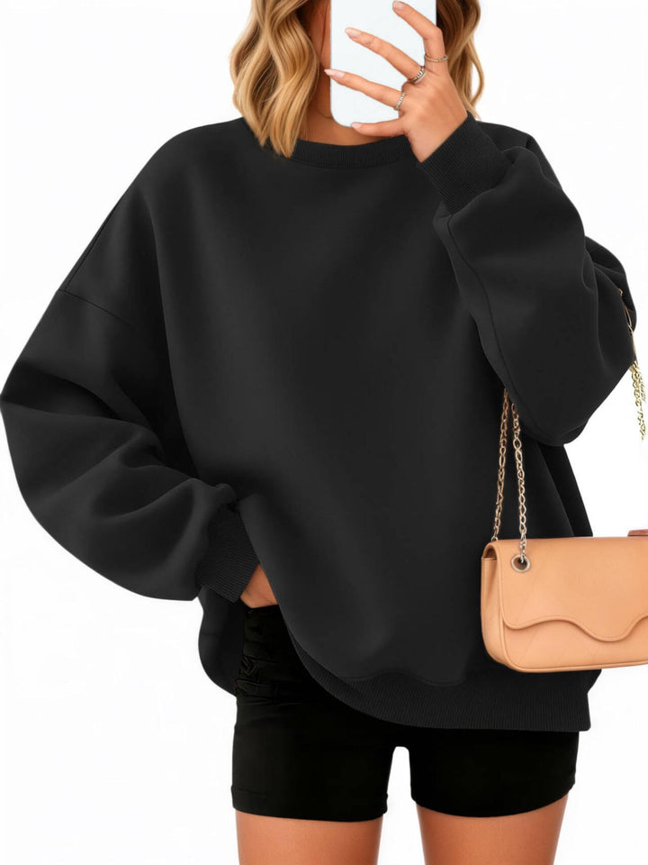 Timuspo Pullover Damen Oversize Langarm Fleece Rundhalsausschnitt Sweatshirt Herbst Winter Frauen Mä