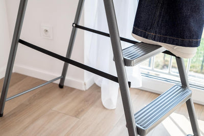 DRABEST - Stehleiter - mit 5 Stufen - bis 125 kg belastbar - 1,73 m lang - Arbeitshöhe 3 m - Trittle