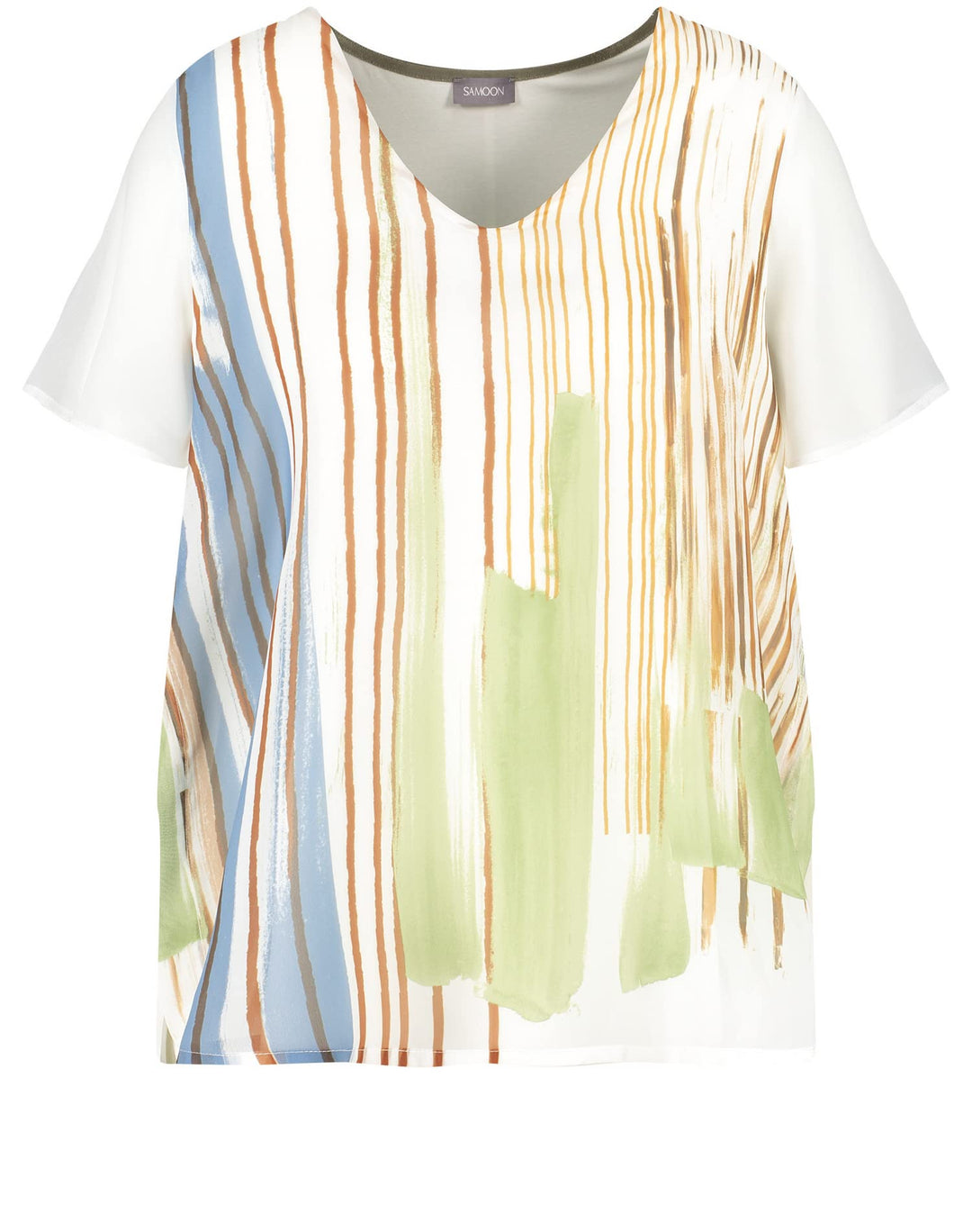 Samoon Damen T-Shirt 46 Offwhite Gemustert, 46 Offwhite Gemustert