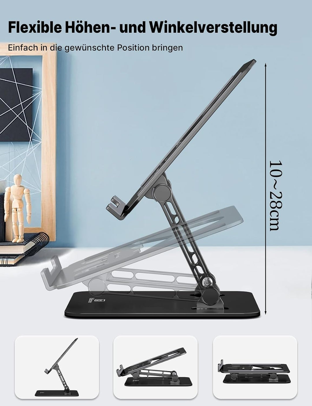 Ergonomischer Laptop Ständer aus Aluminium, Höhenverstellbar &amp; Faltbar, Stabil &amp; rutschfest, Verbess