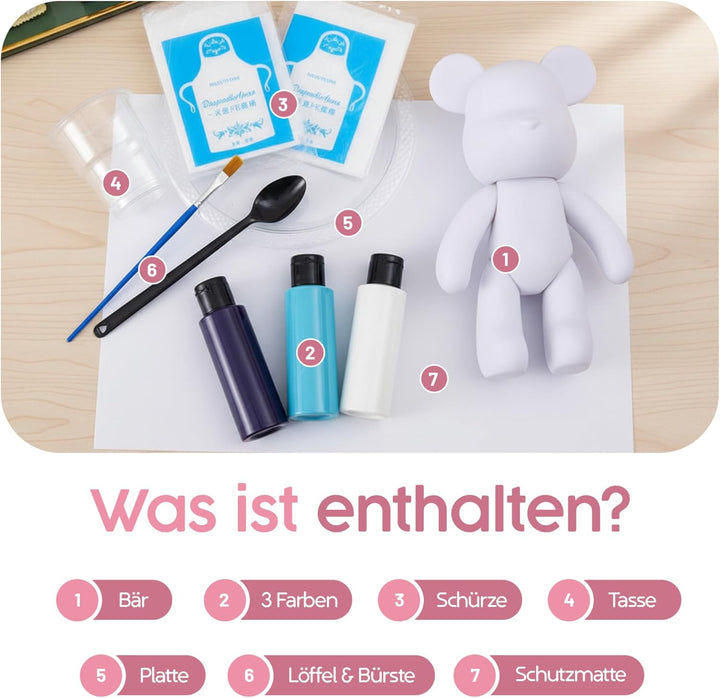 Worldwide DIY Bär zum Bemalen – Kreatives Mal-Set für Erwachsene & Kinder | Bärenfigur inkl. 3 Farbe