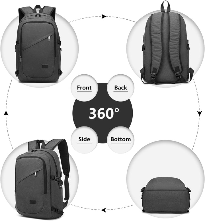 KONO Rucksack Herren, Laptop Rucksack 15,6 Zoll Anti-Diebstahl mit USB-Ladeanschluss, Schulrucksack