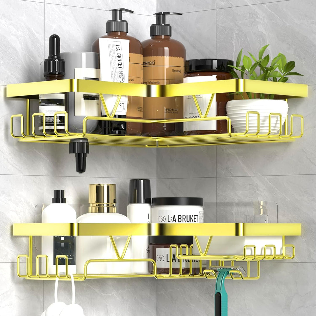 Kegii Duschablage Ohne Bohren Ecke - Duschregal Ohne Bohren Gold Eckregal Shampoo Halterung für Dusc