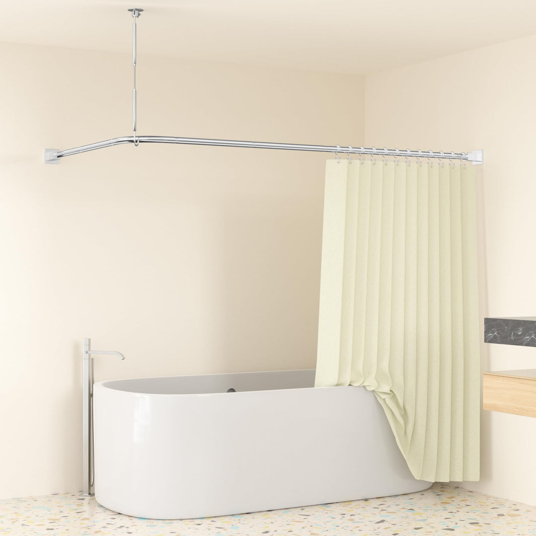 Duschvorhangstange L Form Ohne Bohren Ecke Halterung 85x175 cm - Duschstange Für Duschvorhang Badewa