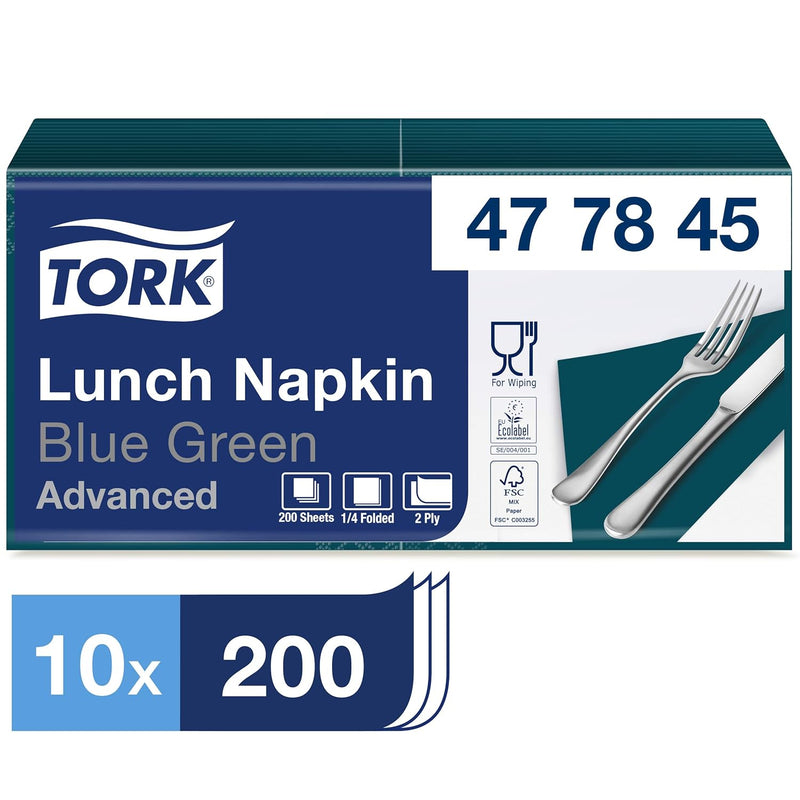 Tork 477845 Lunchservietten Blaugrün / 2-lagige Servietten für kleine Gerichte oder Snacks / Advance