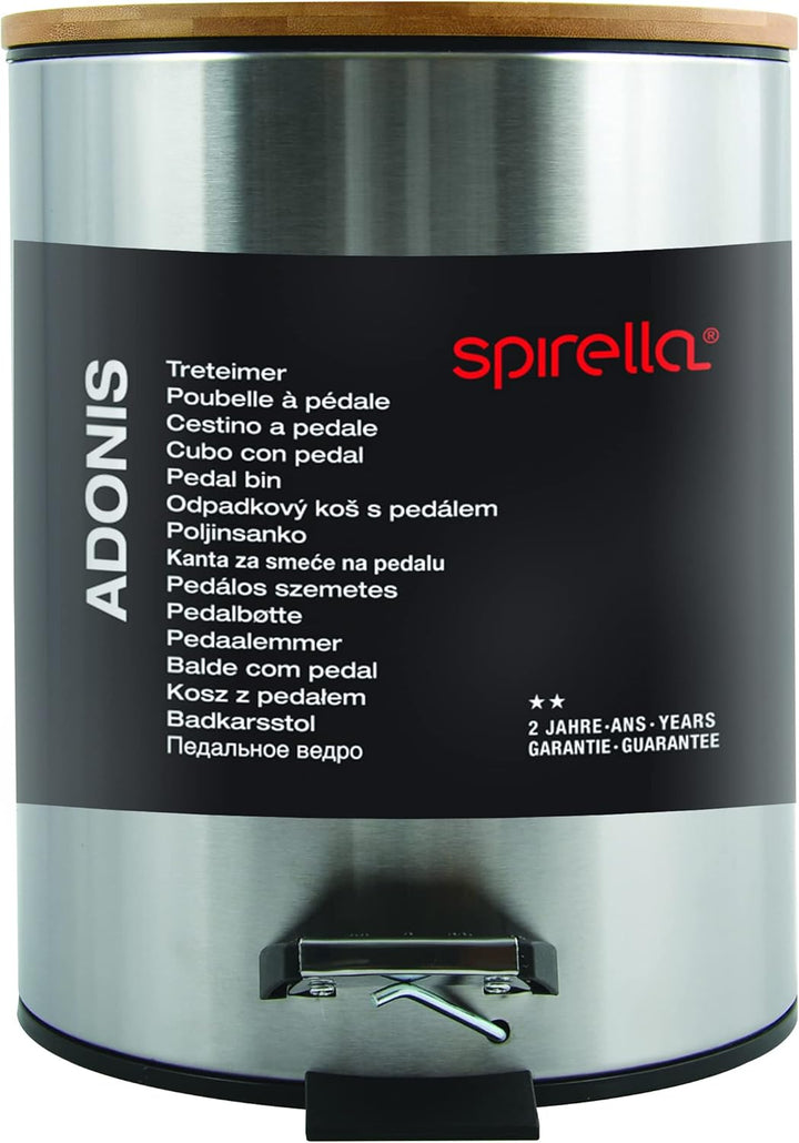 Spirella - Treteimer Adonis - Edelstahl und Bambus - Geräuschloser Deckel mit Soft-Close-Funktion -