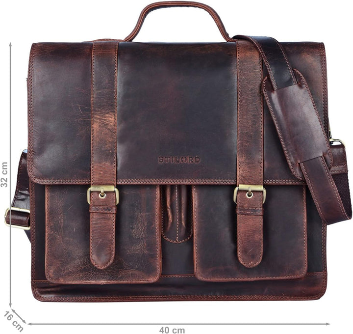 STILORD 'Marius' Klassische Lehrertasche Leder Schultasche XL gross Aktentasche zum Umhängen Busines