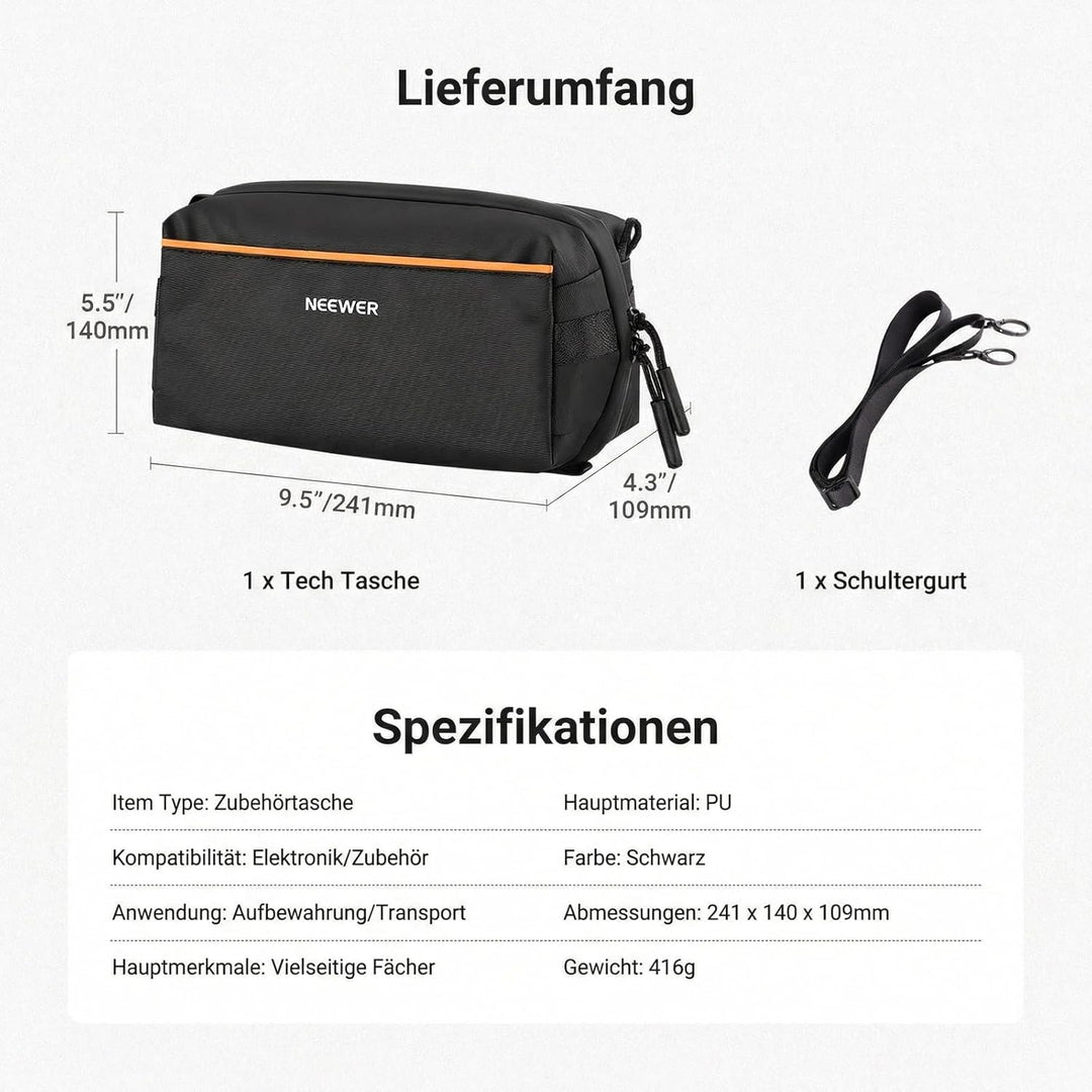 NEEWER Tech Tasche, spritzwassergeschützte Tech Pouch Organizer Kabeltasche, Reisetasche mit Mehrere