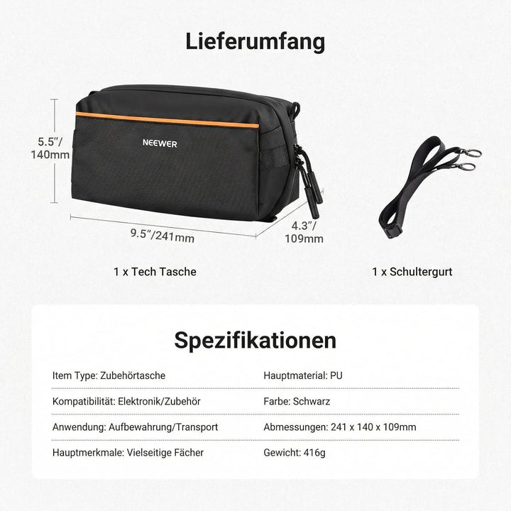 NEEWER Tech Tasche, spritzwassergeschützte Tech Pouch Organizer Kabeltasche, Reisetasche mit Mehrere