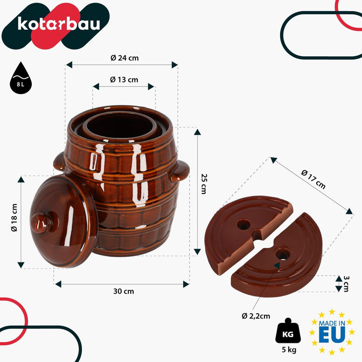 KOTARBAU® Gärtopf 8 L Steinguttopf mit Deckel und Beschwerungsstein Hermetisch Sauerkrauttopf Gurken