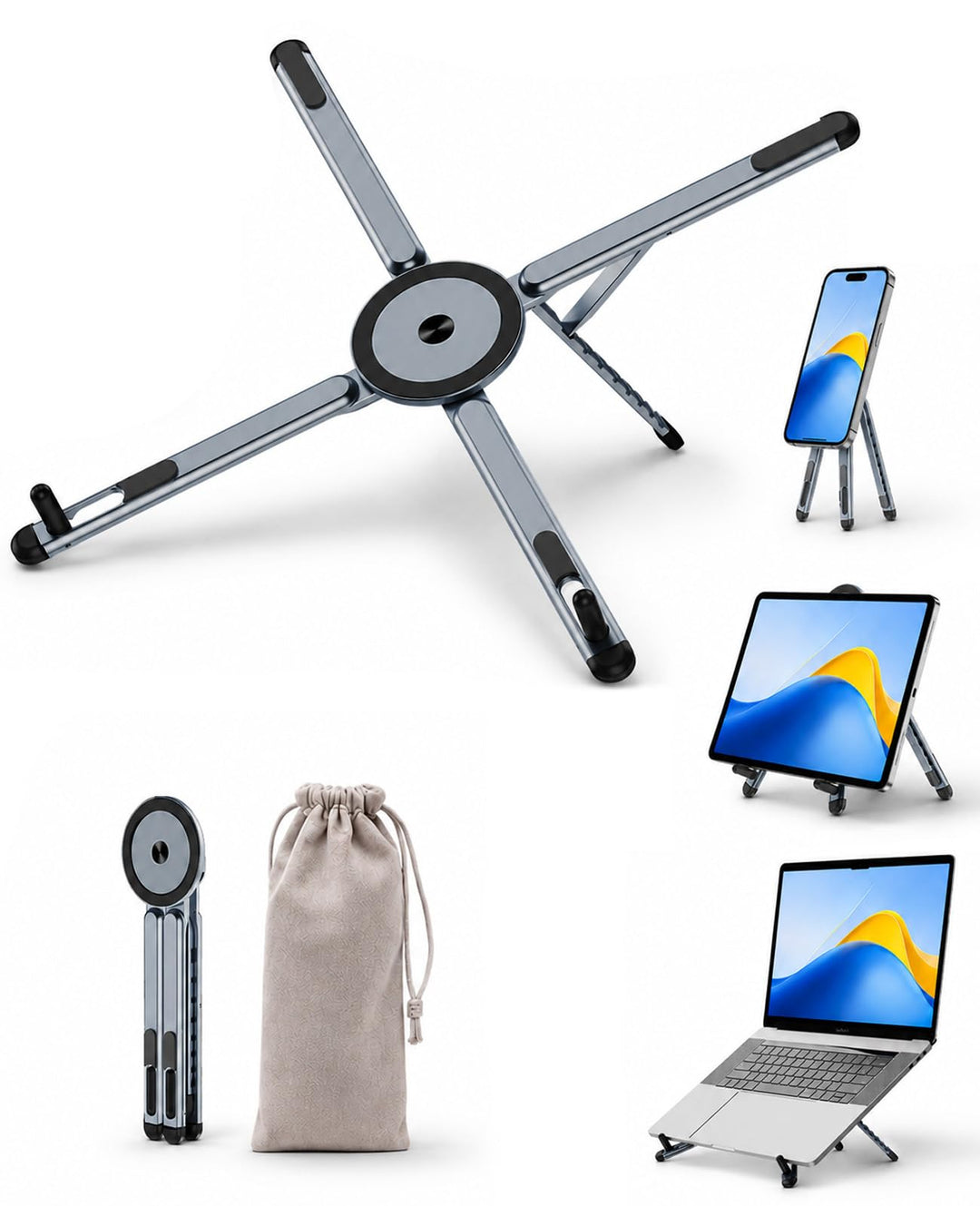 Urmust Leichter Laptop Ständer, Alu Tablet &amp; Magnet-Handyhalter Grau Grau Laptop Ständer 3-in-1, Gra