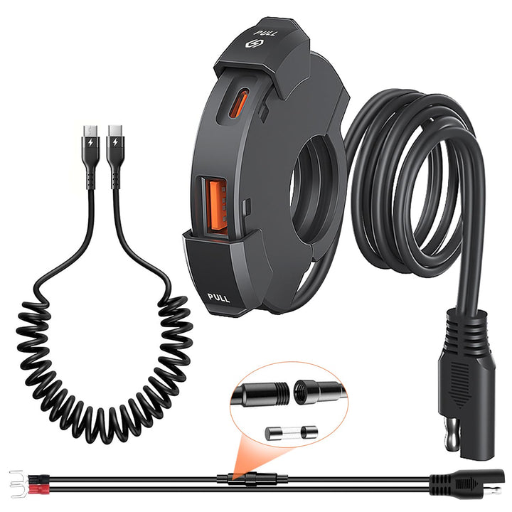 48W Wasserdichtes Motorrad USB C Steckdose, Moto Telefon Ladegerät, QC3.0 USB-A und USB C 12V Motorr