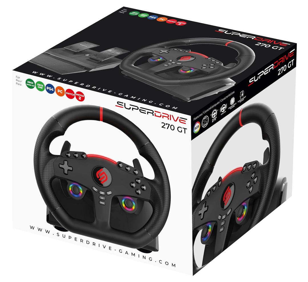 SUBSONIC – Superdrive 270 GT Lenkrad – Dual-Stick-LED-Rennlenkrad, 270° Drehung, mit Pedalen und Sch